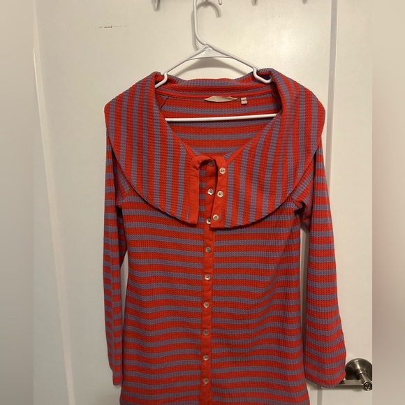 Like New Soft Surroundings Serene Button Collar Striped Knit Sweater - Picture 2 of 10